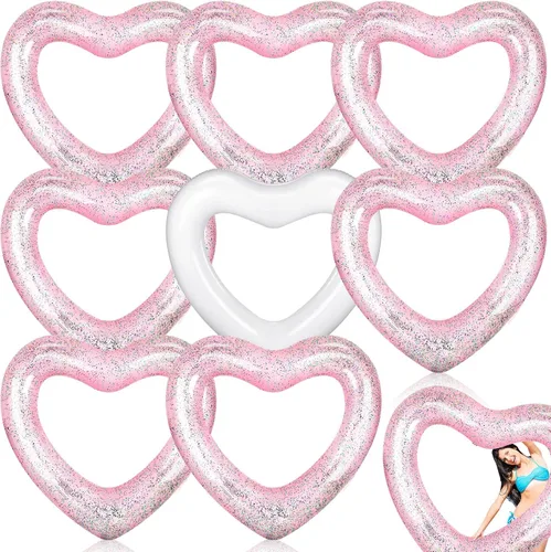 Honoson 8 unidades de flotador de piscina con forma de corazón de 47.3 x 43 pulgadas, anillos de natación inflables en forma de corazón, flotador de