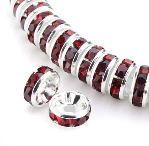 Miniatura 9 de 100 cuentas sueltas de diamantes de imitación de cristal de grado A de 0.472 pulgadas (cristal transparente), espaciador chapado en plata de ley