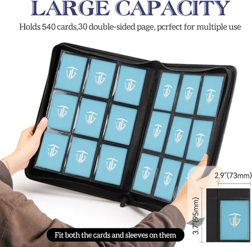 Miniatura 5 de Carpeta de Tarjetas de Intercambio, Álbum de Tarjetas con 9 Bolsillos de Carga Lateral Puede Contener hasta 540 Tarjetas, Carpeta con Cierre