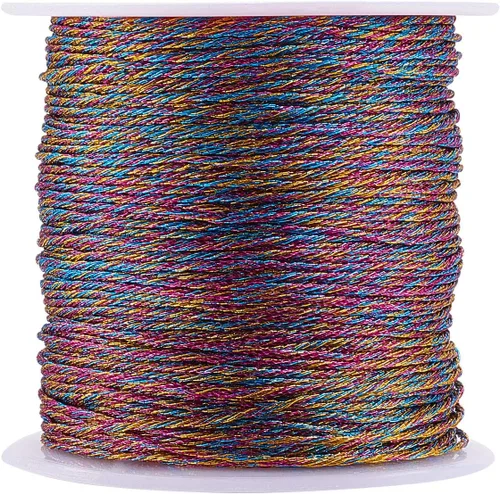 Miniatura 11 de LiQunSweet 10 rollos de 24 yardas (72.2 ft)/rollo de cordones metálicos redondos coloridos de poliéster para collares, pulseras, joyas