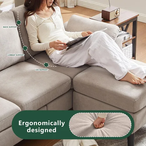Miniatura 5 de Sofá modular convertible de 80 pulgadas, sofá pequeño en forma de L de 3 asientos con diván de almacenamiento reversible, sofá moderno de tela