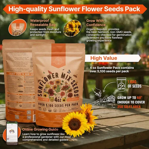Miniatura 2 de Paquete de Semillas de Mezcla de Girasol 4 oz - Más de 5,100 Semillas de Girasol Reliquia No-GMO para Plantar, Flores Anuales en Paquete de Semillas