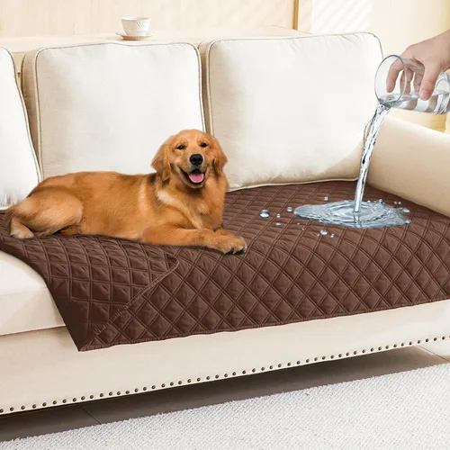 Miniatura 18 de Smiry Funda impermeable para cama de mascota, suave y lavable, para muebles, cama, sofá, reversible, a cuadros (30 x 53 pulgadas, color beige/beige)