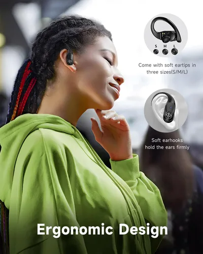 Miniatura 5 de Auriculares inalámbricos Bluetooth 96H Playtime Pantalla LED impermeable Micrófono integrado Sonido de graves profundos seguros sobre los oídos