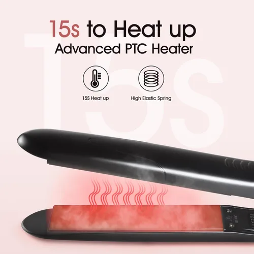 Miniatura 6 de Plancha plana de 1 pulgada, alisadora profesional de cerámica para cabello rizado, calentamiento rápido, doble voltaje, color negro
