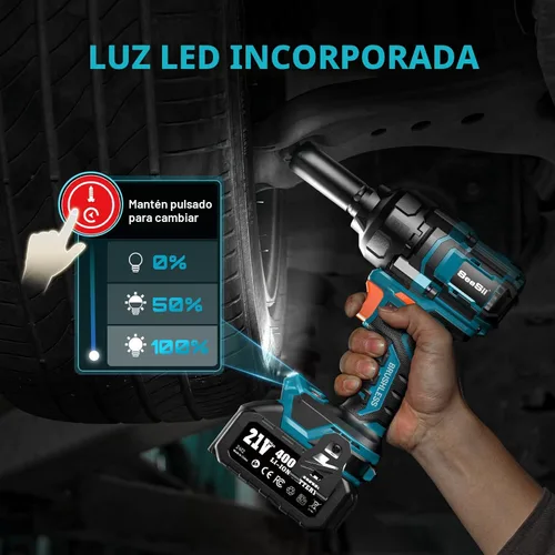 Miniatura 6 de Seesii Llave de impacto de 886 pies (1200 N.m), pistola de impacto de 1/2 de alto par con batería de 21 V, 2 x 4.0 Ah, destornillador de impacto
