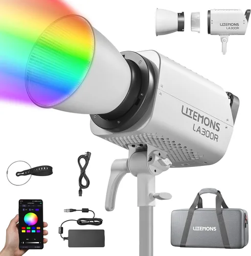 Miniatura 10 de Godox LA300Bi COB LED luz de video con bolsa de transporte 330W bicolor 2800K-6500K 127000Lux @3.3 ft 11FX efecto Bowens montaje luz continua