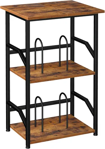 Miniatura 12 de LOAKEKEL Soporte para tocadiscos con almacenamiento de vinilo, mesa auxiliar de 3 niveles con estante, soporte giratorio alto con divisores