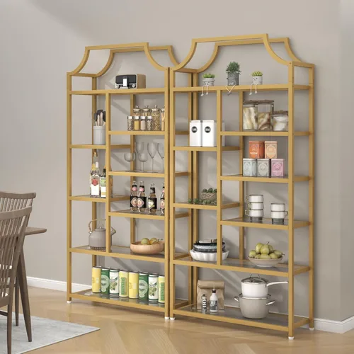 Miniatura 5 de Loomie estantería de 8 estantes abiertos, de 180 cm de alto x 80 cm de largo, Lux Etagere, estante de vidrio templado, estante alto