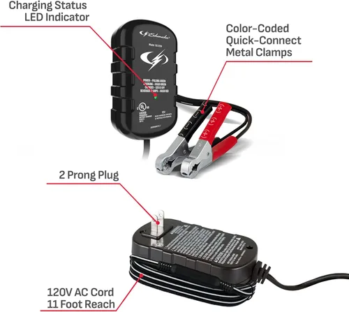 Miniatura 6 de Schumacher Electric 0.8 A Cargador y mantenedor de batería de coche, solución 2 en 1, para baterías de 12 V de deportes acuáticos, automotrices