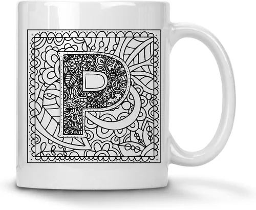 Miniatura 15 de Alankathy Mugs Taza de café monograma, 11 oz, color blanco (A)