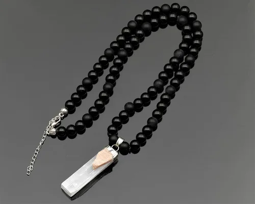 Miniatura 182 de Colgante de turmalina cruda natural, Collar de cuentas de ónix negro genuino, Collar de piedra negra, Collar de piedras preciosas, Cuentas de 0.315