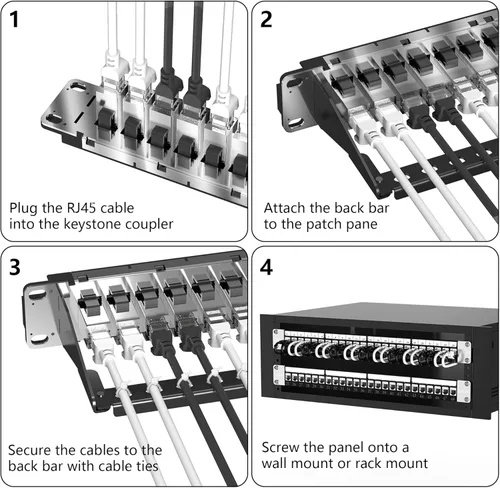Miniatura 7 de Jadaol [Listado UL] Panel de Conexiones Cat6A Blindado de 24 Puertos, Panel RJ45 de Paso de 19" 1U para Montaje en Rack/Montaje en Pared con 24