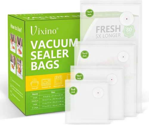 Bolsas selladoras al vacío Vixino, 80 bolsas selladoras al vacío reutilizables para alimentos, sin BPA, preparación de comidas y cocción sous vide,