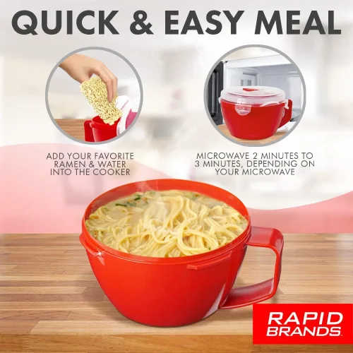 Miniatura 3 de Rapid Plastic - Tazón de fideos o sopas de plástico Sopa y fideos para microondas en cuestión de minutos, perfecto para dormitorio, cocina pequeña