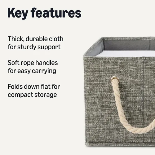 Miniatura 2 de Amazon Basics Contenedores de almacenamiento plegables con asas de cuerda, color carbón, grandes, paquete de 3