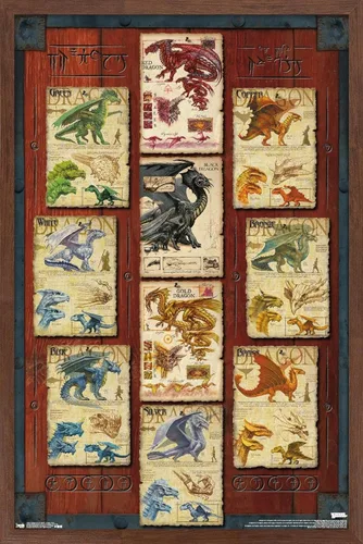 Miniatura 7 de Trends International Dungeons and Dragons - Póster de pared con cuadrícula de dragón, 22.4L x 14.7W, versión con marco de madera tipo granero