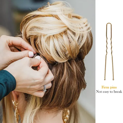 Miniatura 4 de Alfileres en forma de U en estuche, 200 pinzas doradas para el cabello a granel para mujeres, 2.4 pulgadas, grandes y fuertes sujetadores