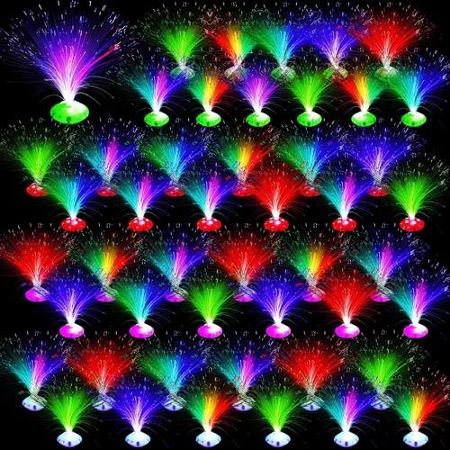 Miniatura 9 de Retisee 24 lámparas de fibra óptica, multicolores para centros de mesa, luces ópticas alimentadas con base de cono, cristales iluminados