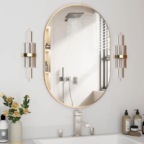 Miniatura 9 de Espejo ovalado de baño, espejo de tocador de pared con cápsula, espejos de píldora de 24 x 36 pulgadas montados en pared, espejo grande y moderno