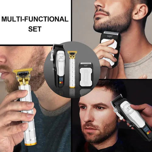 Miniatura 6 de Juego de cortapelos y recortadora de barba profesional inalámbrica para hombres, pantalla LED y batería de larga duración, palanca ajustable