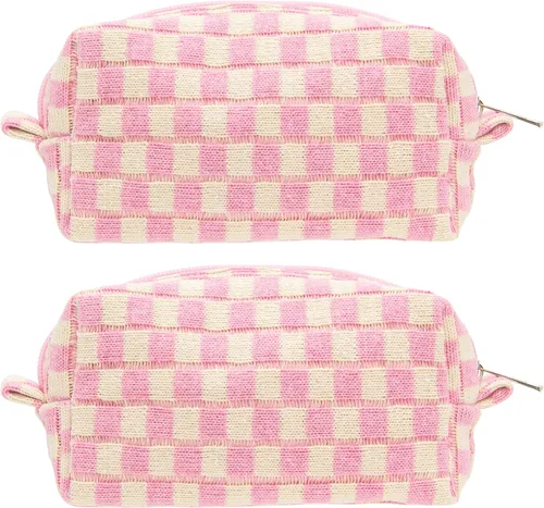 Miniatura 31 de PAZIMIIK Bolsa de Maquillaje a Cuadros para Bolso Portátil con Cremallera, Estuche Pequeño de Cosméticos para Accesorios de Viaje, Azul Ártico