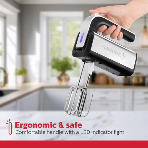 Miniatura 6 de Holstein Housewares - Batidora de mano y soporte de 5 velocidades, 250W de potencia con luz LED, en negro y acero inoxidable – Mezclador versátil
