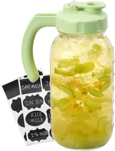 Miniatura 10 de SOLIGT Jarra Mason de Vidrio con Tapa, Boca Ancha con Tapa Abatible y Pico Vertedor, Tapa a Prueba de Fugas con Asa, 64 oz