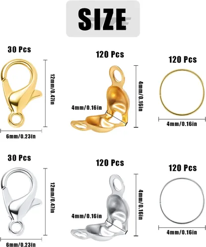 Miniatura 2 de AIEX Juego de 540 accesorios para fabricación de joyas, 240 puntas de cuentas, cubiertas de nudo, 240 conectores de anillo abierto y 60 cierres