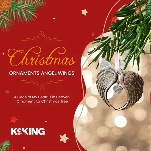 Miniatura 3 de Adornos de Navidad con alas de ángel – Un pedazo de mi corazón está en el cielo adorno para árbol de Navidad – Adorno conmemorativo de doble cara