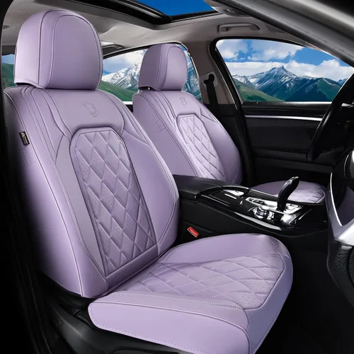 Miniatura 16 de Coverado Fundas de Asientos Delanteros, Funda de Asiento de Cuero Sintético de Lujo Impermeable, Protector de Asiento de Coche Beige, Funda
