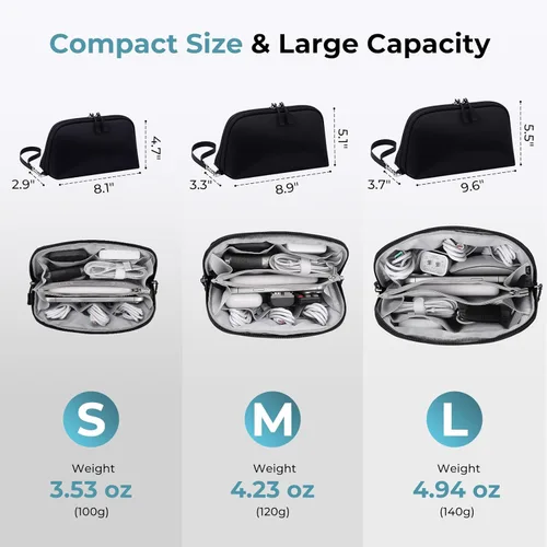 Miniatura 3 de FYY Organizador de cables de viaje, 8 compartimentos, bolsa tecnológica ligera resistente al agua con correa para la muñeca, funda de accesorios