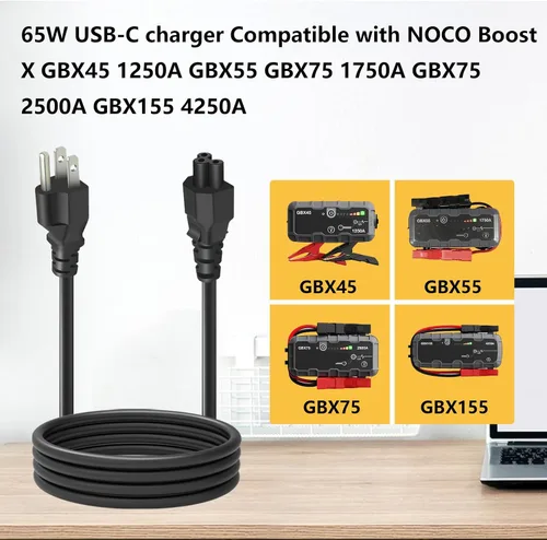 Miniatura 3 de Adaptador de Carga de 65W USB-C para NOCO GBC011 Boost X GBX45 GBX55 GBX75 GBX155 1250A 1750A y Arrancador de Salto Portátil Boost Air AX65