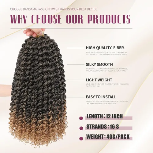 Miniatura 3 de Dansama - Extensiones de cabello tipo Passion Twist ondulado/rizos, para trenzas de estilo mariposa cosidas a ganchillo estilo bohemio