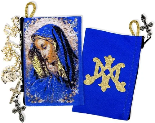 Alexandra Int'l Nuestra Señora de los Dolores Icono Símbolo de la Santísima Virgen María Tapicería Bolsa de Rosario 4 1/2 Pulgadas
