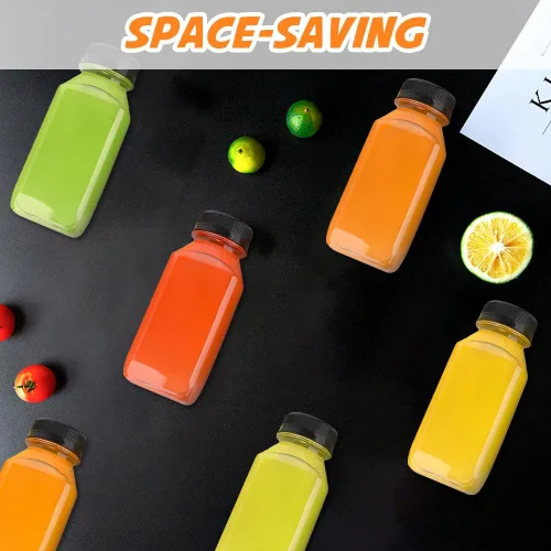 Miniatura 5 de Leaflai Botellas de jugo – Botellas de 8 onzas con tapas, 12 recipientes de plástico para jugo con tapas, recipientes de bebidas reutilizables