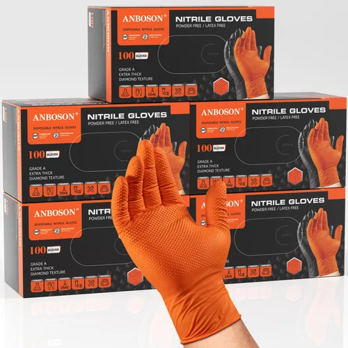 Miniatura 14 de ANBOSON Guantes de nitrilo desechables de 10 mil de goma negra resistente a los productos químicos, guantes de mecánico resistentes, sin látex