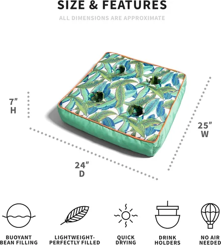 Miniatura 2 de Big Joe Captain's Caddie - Flotador para piscina, no necesita inflado, malla de doble cara verde palmera tropical, tela de drenaje rápido, 2 pies