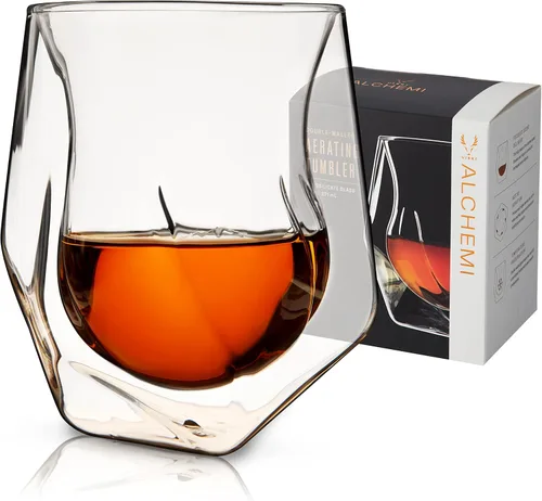 Viski Vaso de whisky aireador, vaso de degustación de whisky, de doble pared, vaso de bourbon especial, vidrio transparente, apto para lavavajillas,