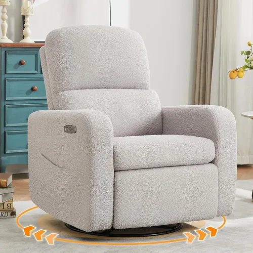 Miniatura 17 de Mecedora Reclinable Giratoria, Reclinable Eléctrico de Gran Tamaño con Cojín Removible, Sillas de Guardería Reclinables Giratorias Tapizadas