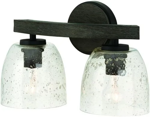 Miniatura 3 de Capital Lighting 147621CK-536 Clive - Luces de tocador con cúpula de cristal sembrado de madera de mango cepillado y piedra para baño, 2 luces