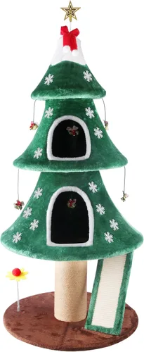 Árbol de Navidad para gatos de 53 pulgadas, torre para gatos con 2 condominios y postes rascadores de sisal para interiores, diseño de árbol de