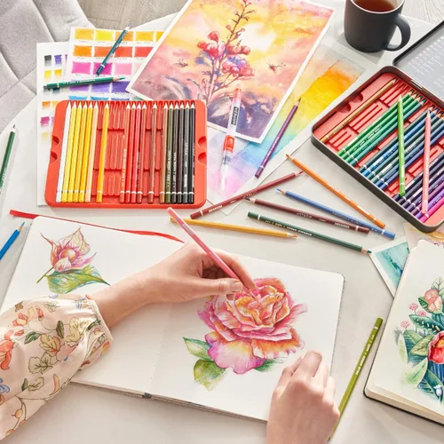 Miniatura 7 de Arteza - Lápices de acuarela, 48 lápices de dibujo coloreados para artistas, lápices de acuarela en caja de metal, suministros de arte
