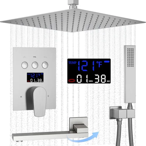 Miniatura 12 de Accesorios de ducha de oro cepillado Tub AYIVG Juego de grifo de ducha combinado montado en el techo con cabezal de ducha de 12 pulgadas y boquilla