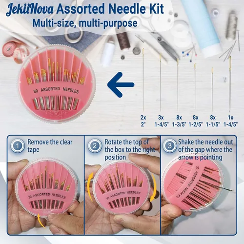 Miniatura 2 de Paquete de 30 agujas de coser a mano de alta calidad, tamaños surtidos, agujas grandes para coser, reparar y bordar