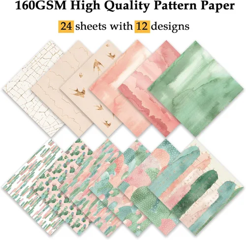 Miniatura 3 de 24 hojas de 12 diseños de álbumes de recortes, 6 x 6 pulgadas, papel de cartulina para manualidades Decopodge de una sola cara, álbum de recortes
