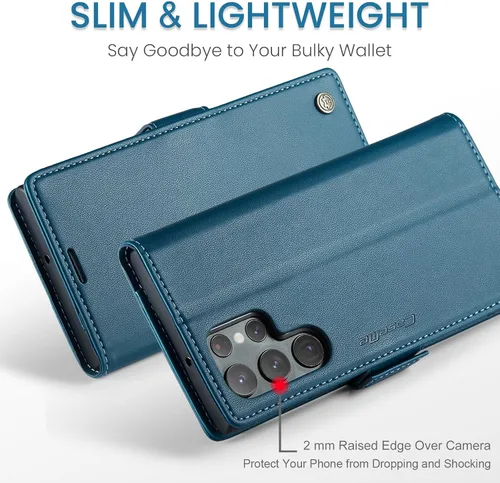 Miniatura 7 de QLTYPRI Funda tipo cartera para Samsung Galaxy S22 Ultra, funda magnética de piel sintética de alta calidad con bloqueo RFID, ranuras para tarjetas