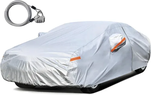 Miniatura 11 de Kayme Funda impermeable para automóvil sedán, para todo tipo de clima, con cerradura y cremallera, protección contra la lluvia solar UV al aire