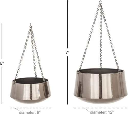 Miniatura 10 de Deco 79 Macetero de metal para interiores y exteriores, maceta colgante con cadena, juego de 2 colgadores de 5 pulgadas, 7 pulgadas de alto