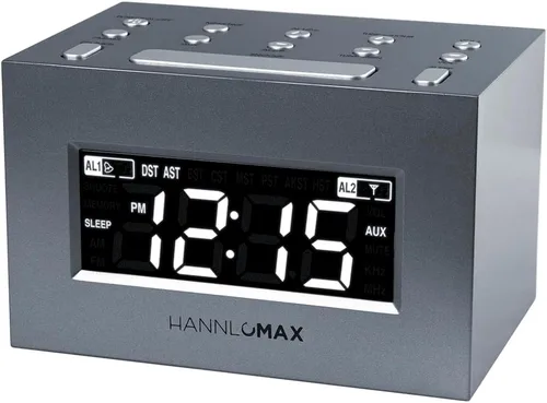 Miniatura 5 de HANNLOMAX Radio despertador HX-111CR, radio PLL AM/FM, alarma dual, pantalla LED blanca, DST automático, conector auxiliar (blanco)